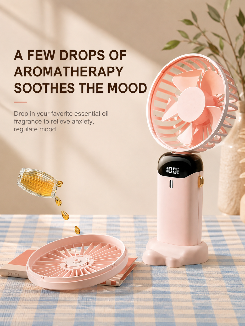Portable Handheld Mini Fan with Neck Strap, Phone Stand & LED Display