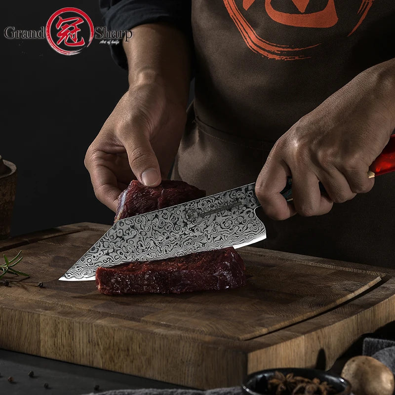 10CR15COM Damascus Steel Santoku Chef Knife