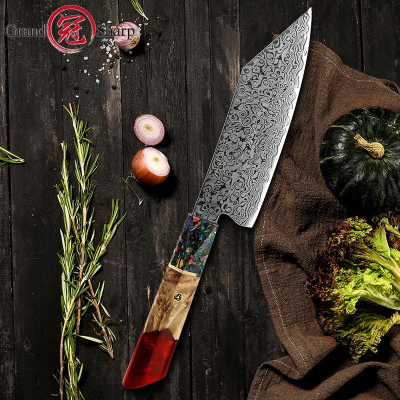 10CR15COM Damascus Steel Santoku Chef Knife