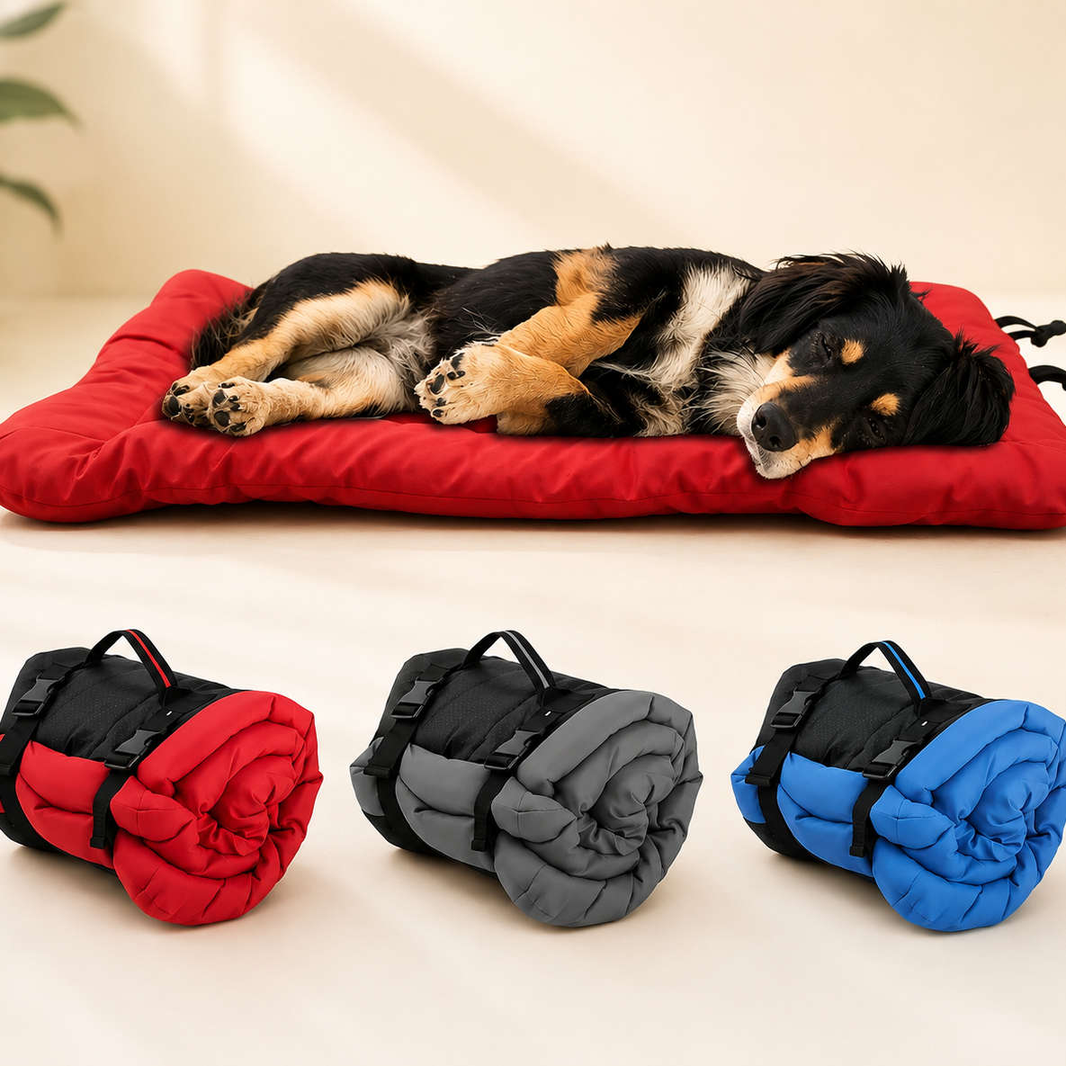 Waterproof Roll-Up Dog Bed | Washable Outdoor Pet Mattress with Carry Straps