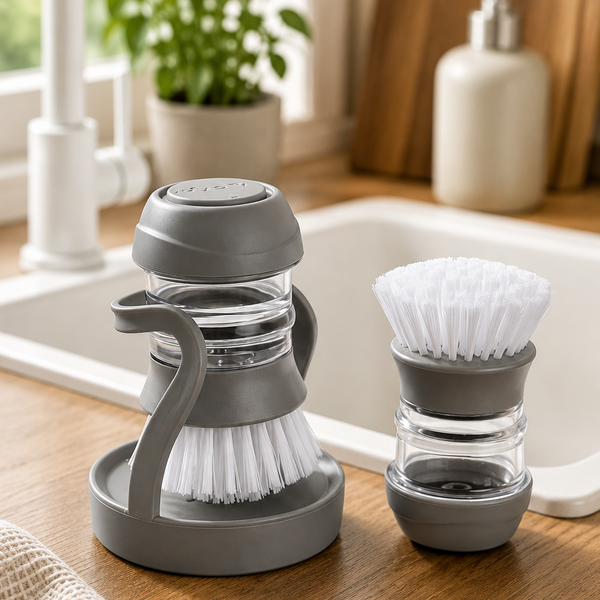 Dish Brush with Soap Dispenser & Draining Base