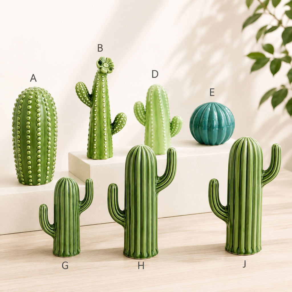 Ceramic Cactus Ornaments – Modern Home Decor Figurines