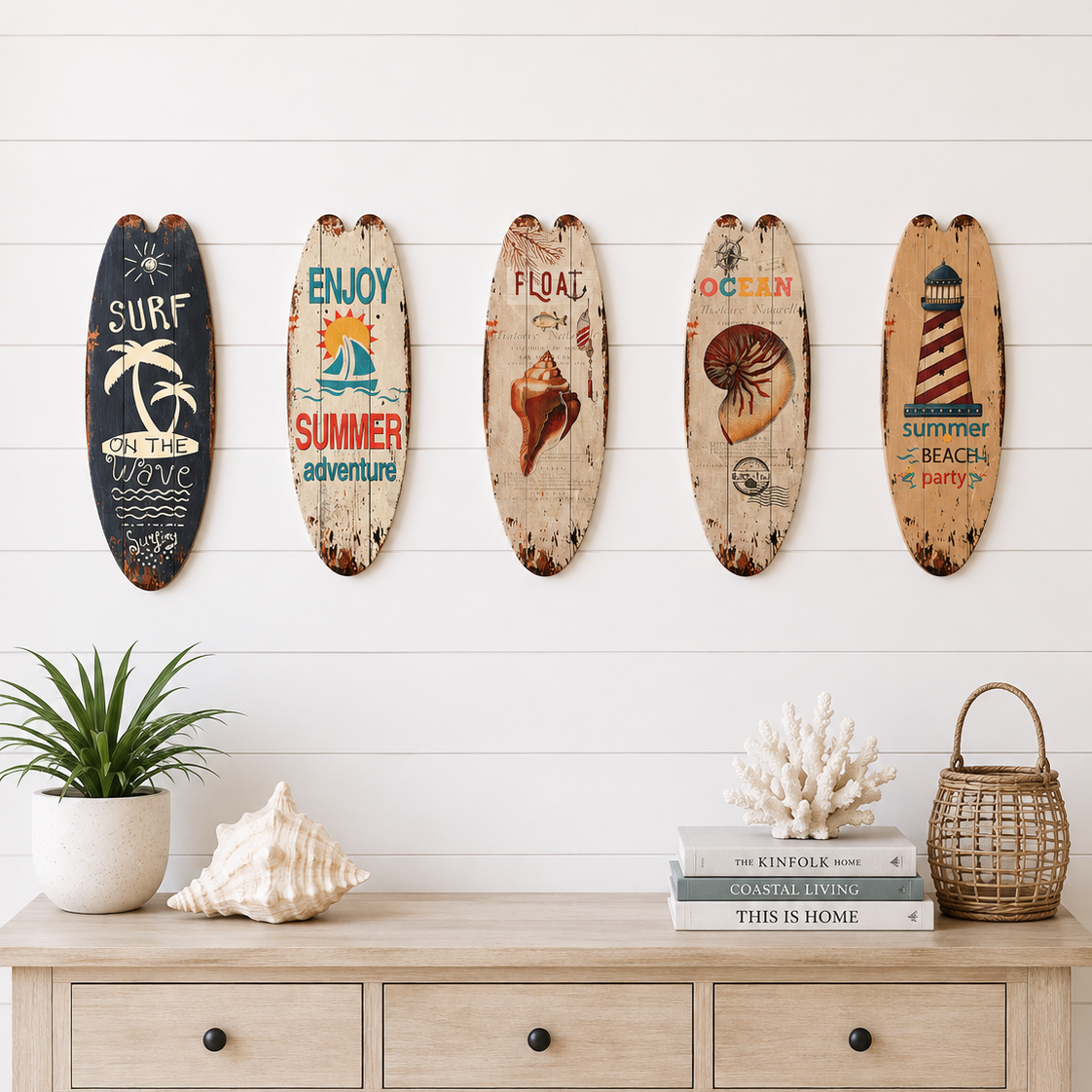 Vintage Wooden Surfboard Wall Decor | Beach Style Hanging Sign