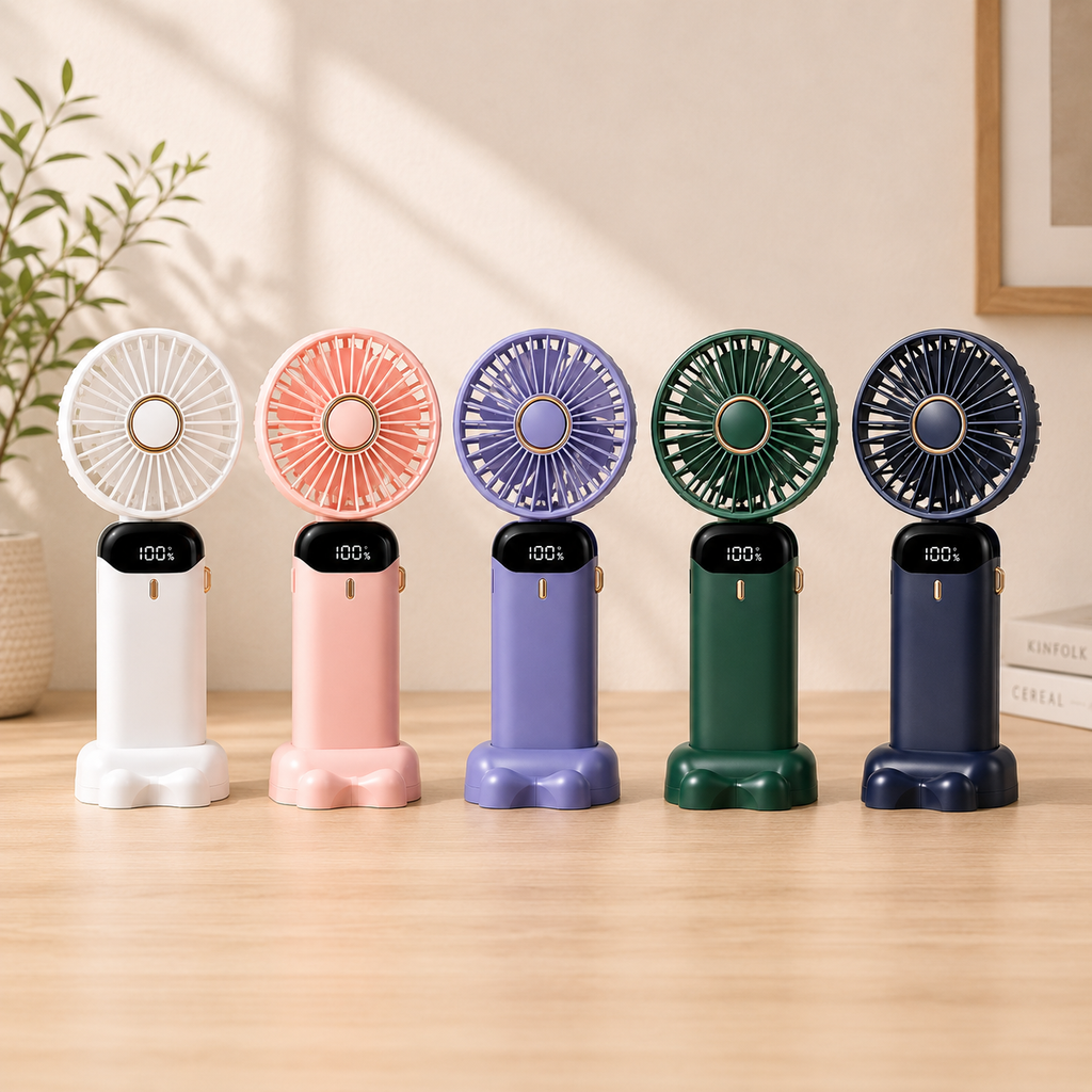 Portable Handheld Mini Fan with Neck Strap, Phone Stand & LED Display