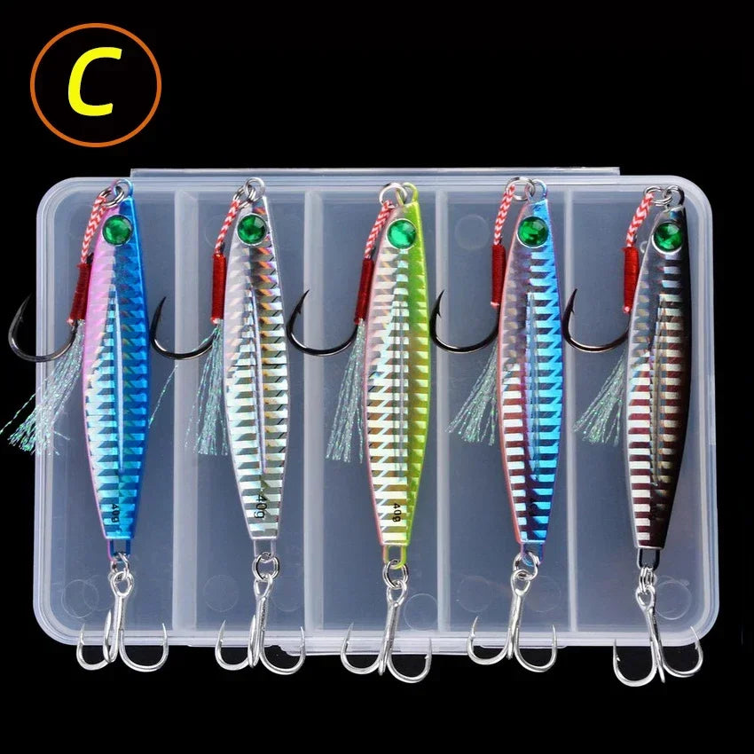 5pcs Metal Jig Fishing Lures – Saltwater Hard Bait Fishing Set