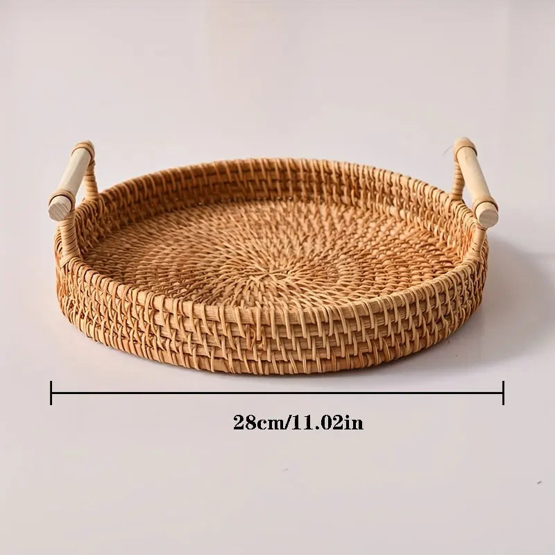 Handwoven Rattan Serving Tray | Decorative Woven Home Organiser