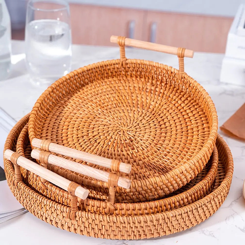 Handwoven Rattan Serving Tray | Decorative Woven Home Organiser