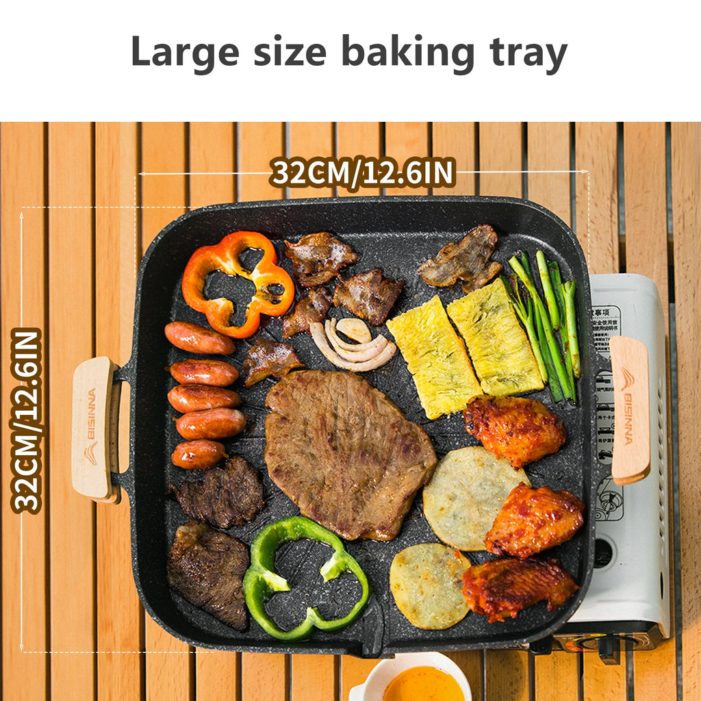 BISINNA Square Non-Stick BBQ Grill Pan – Stovetop & Outdoor Camping Grill Plate