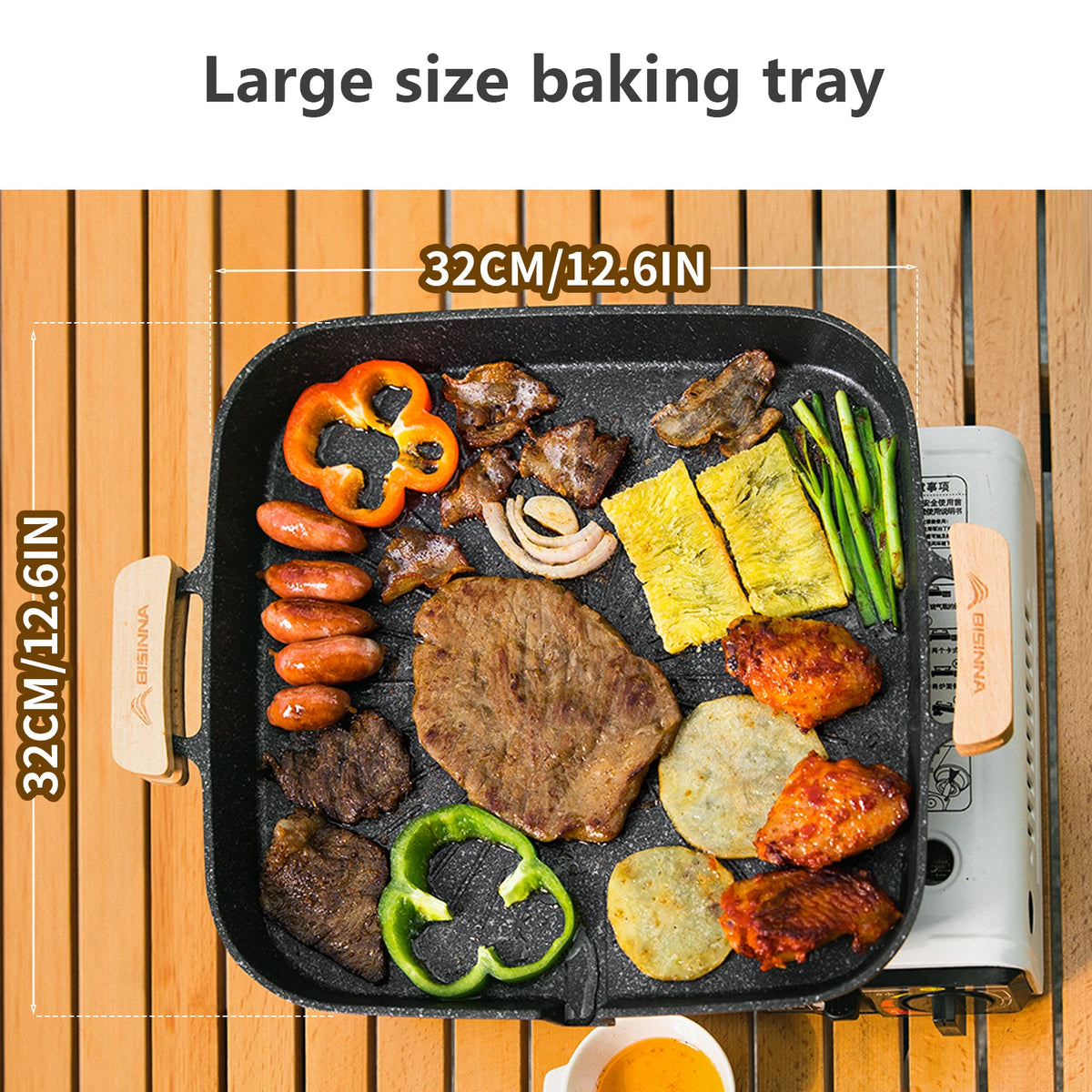 BISINNA Square Non-Stick BBQ Grill Pan – Stovetop & Outdoor Camping Grill Plate