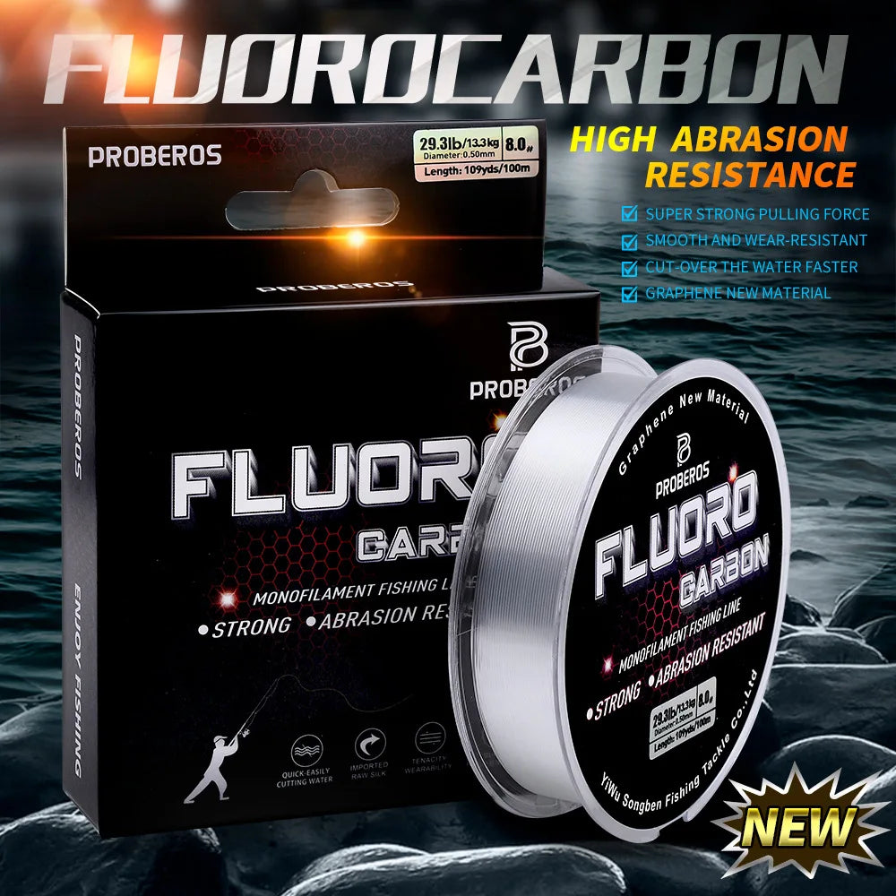 PROBEROS 100m Fluorocarbon Fishing Line – High Abrasion Resistance