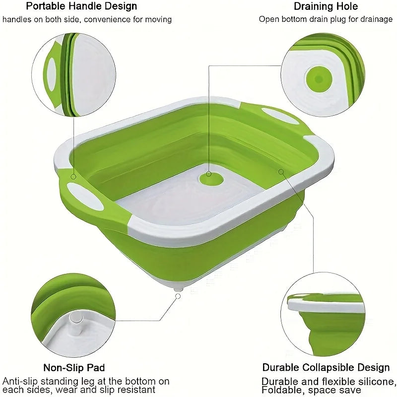 Foldable Portable Camping Basin – Space-Saving Sink, Storage & Cutting Board
