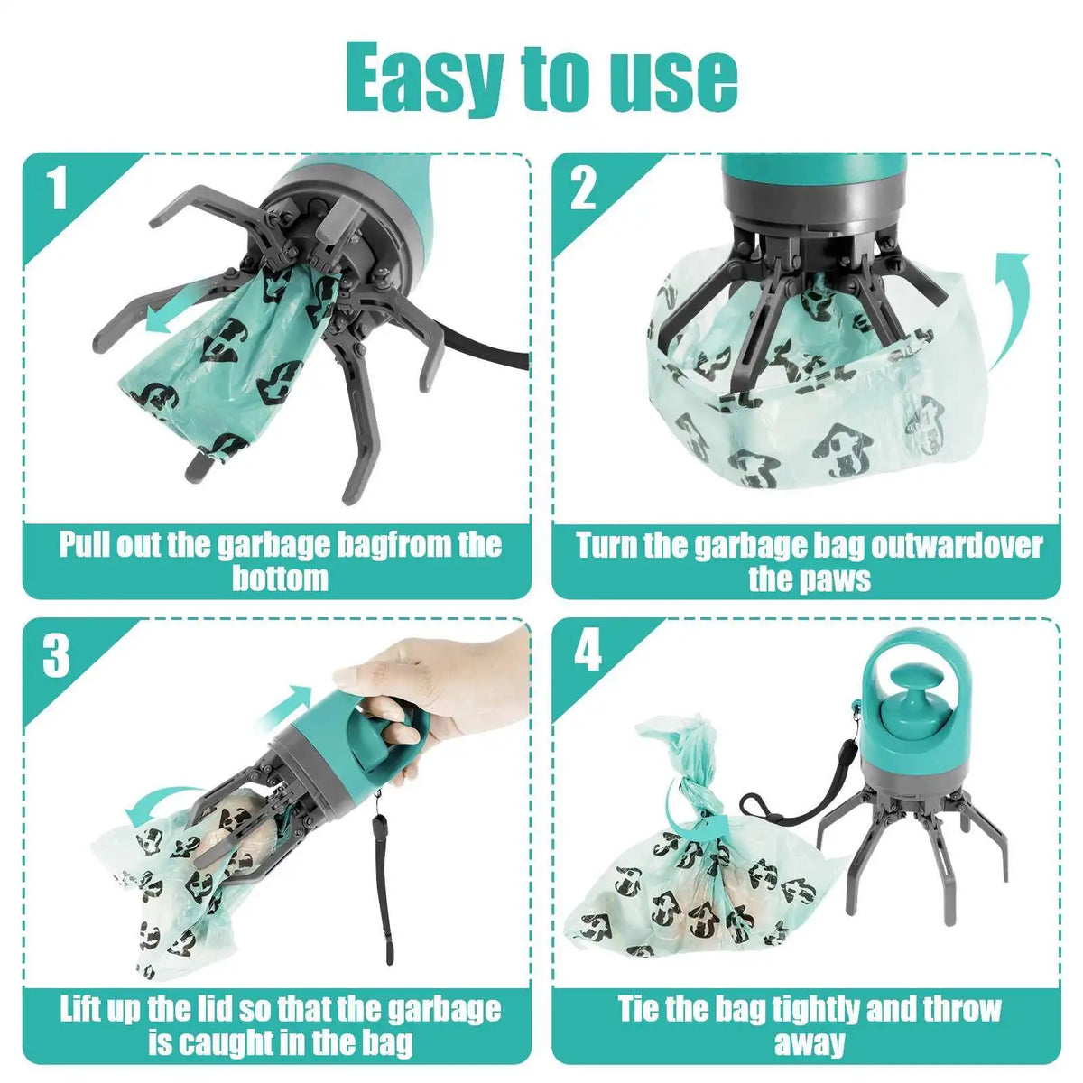 Portable Dog Poop Scooper – No-Touch Pet Waste Picker with Built-In Bag Dispenser