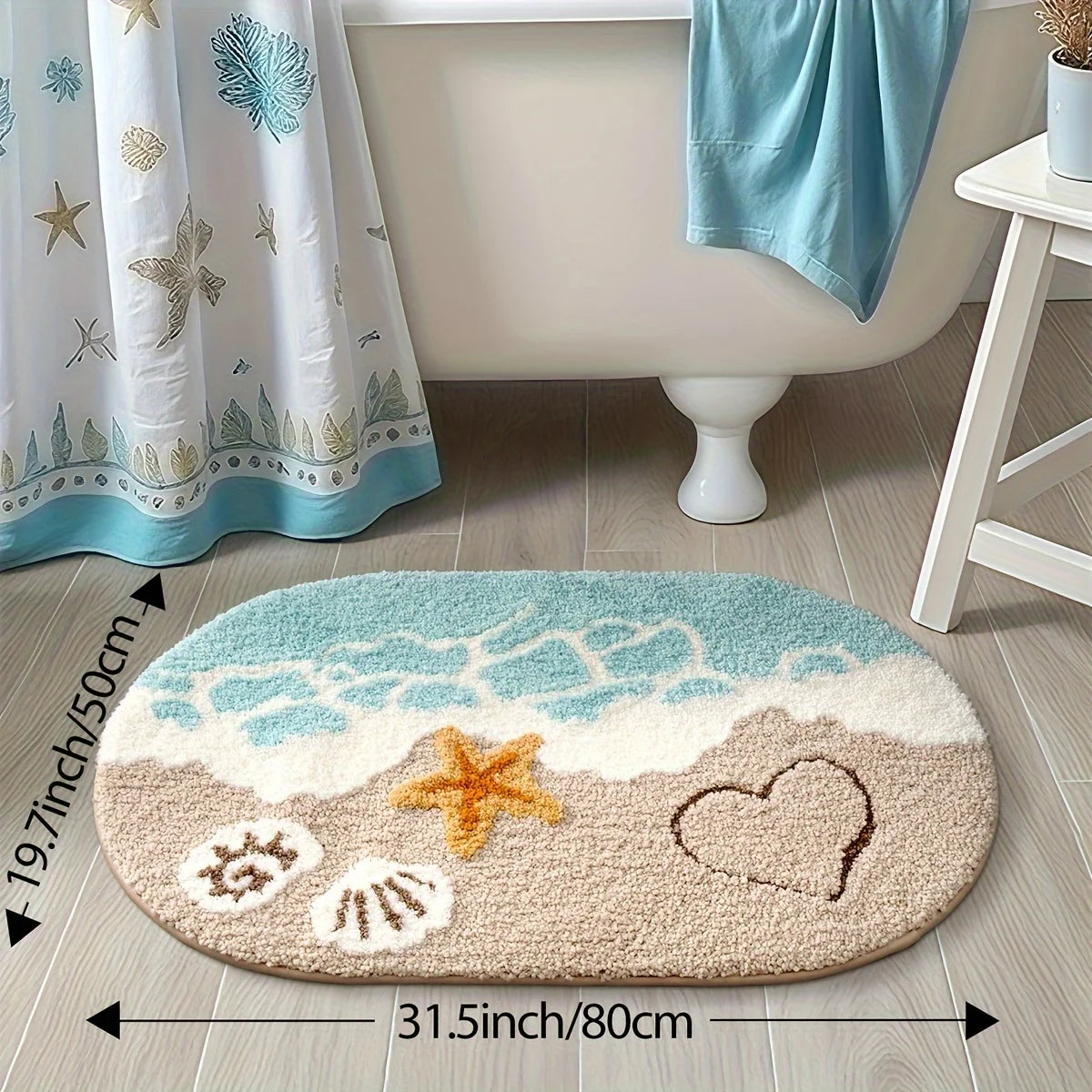 Ocean-Themed Plush Faux Cashmere Bathroom Mat – Anti-Slip & Ultra Absorbent