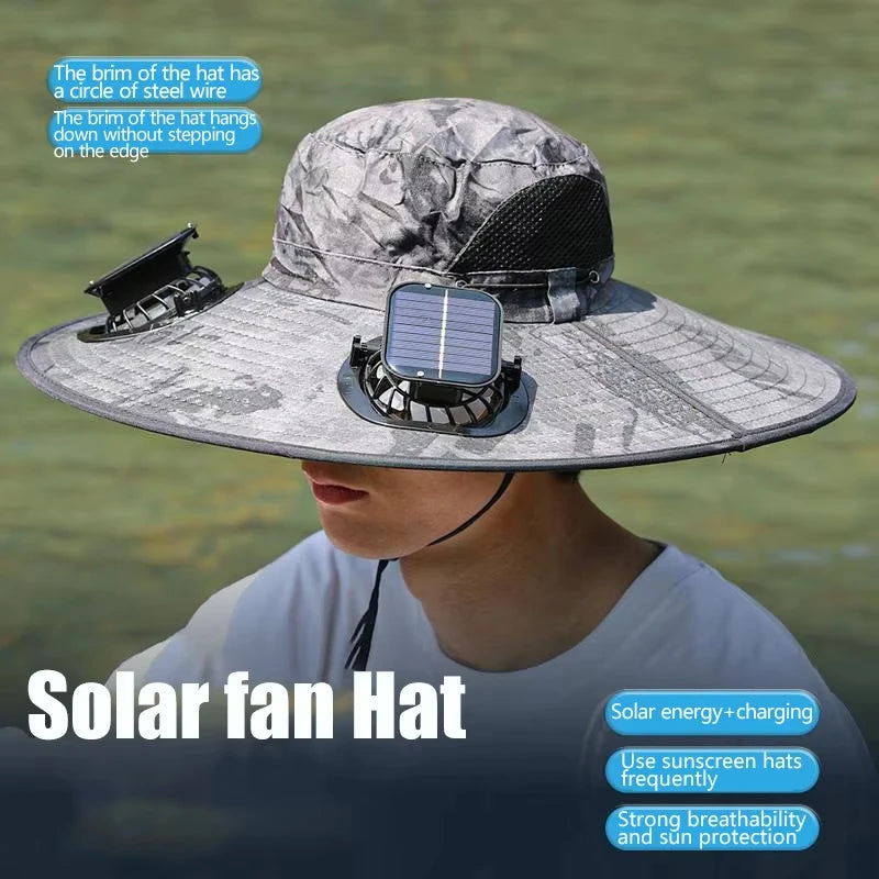 Solar Cooling Fan Hat | USB Rechargeable Wide Brim Sun Hat | Camping, Fishing & Hiking Hat