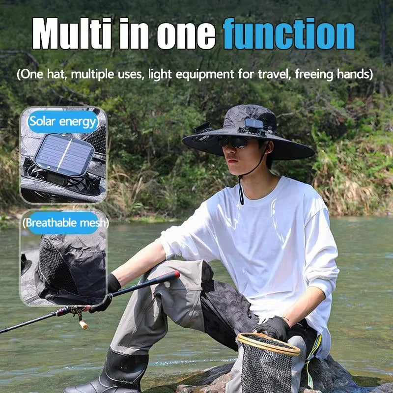 Solar Cooling Fan Hat | USB Rechargeable Wide Brim Sun Hat | Camping, Fishing & Hiking Hat