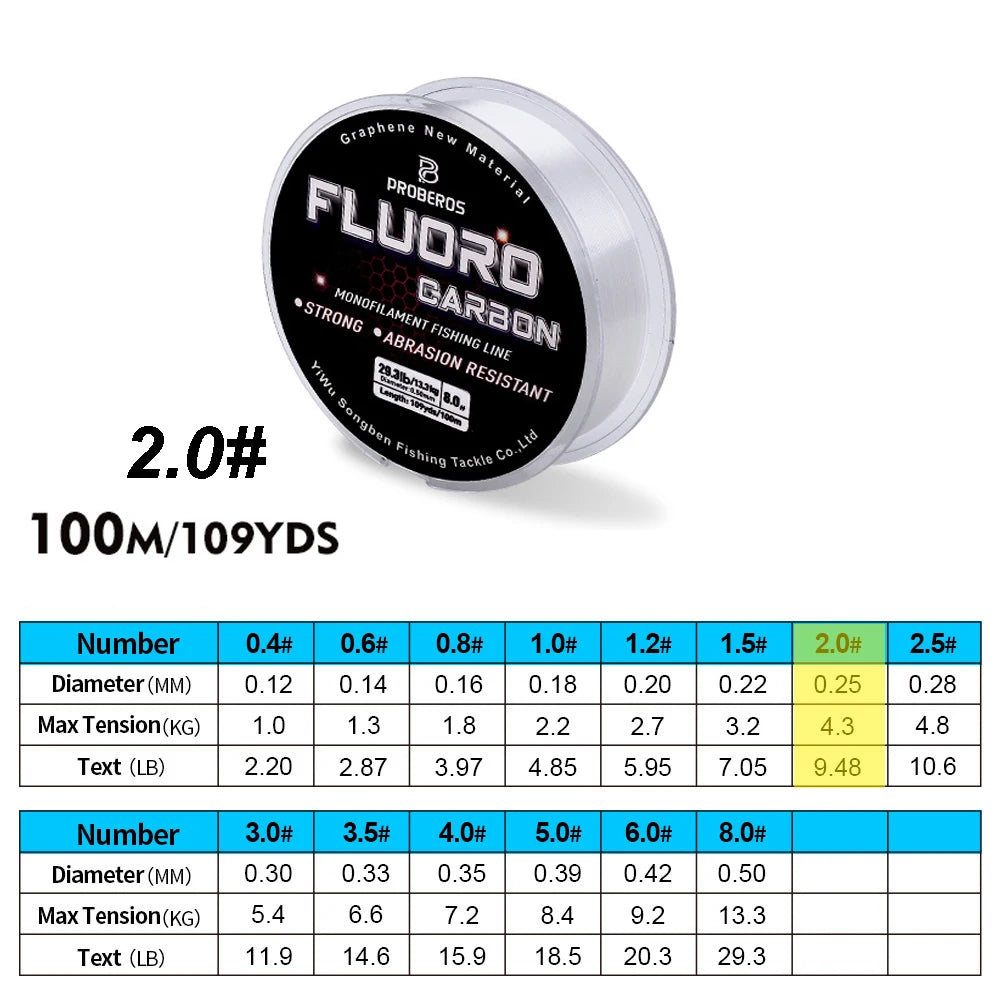 PROBEROS 100m Fluorocarbon Fishing Line – High Abrasion Resistance