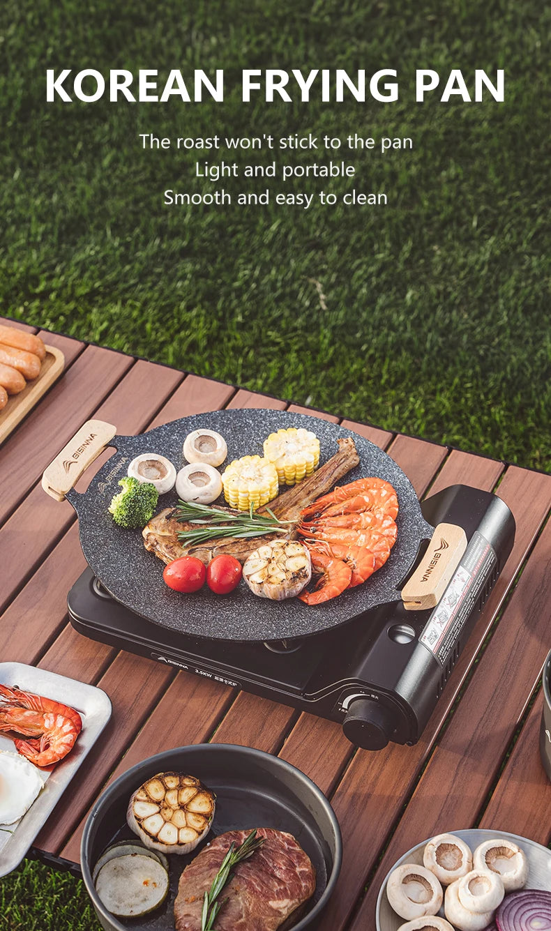 BISINNA 30cm Non-Stick BBQ Grill Pan – Portable Camping Grill Plate for Outdoor Cooking
