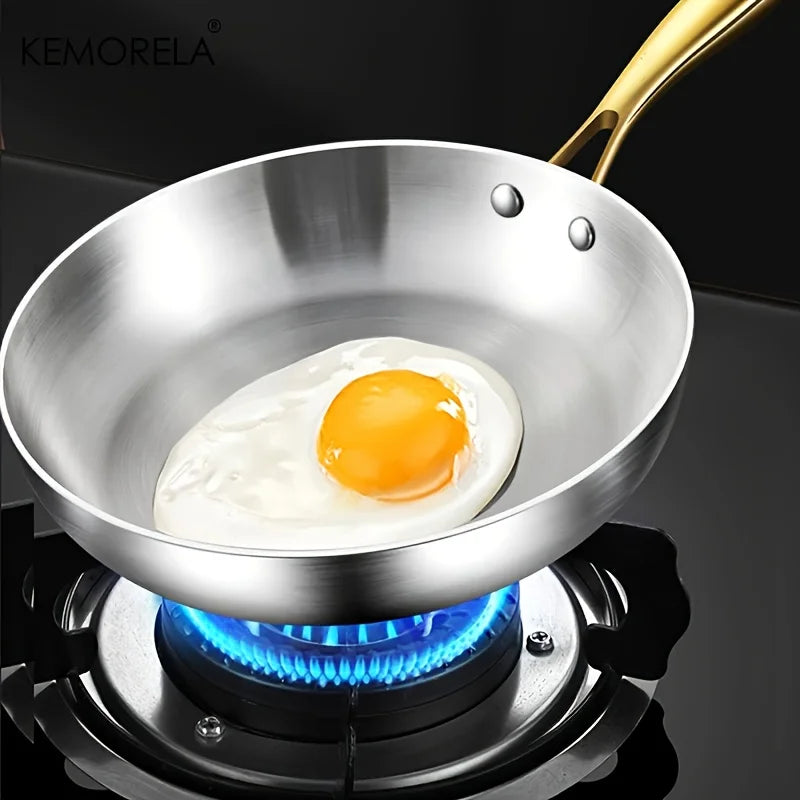 316 Stainless Steel Frying Pan with Golden Handle | Non-Stick Wok for Gas & Induction Cooktops