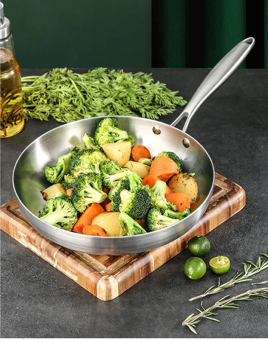 304 Stainless Steel Frying Pan – Non-Stick Skillet for Gas & Induction Cooktops