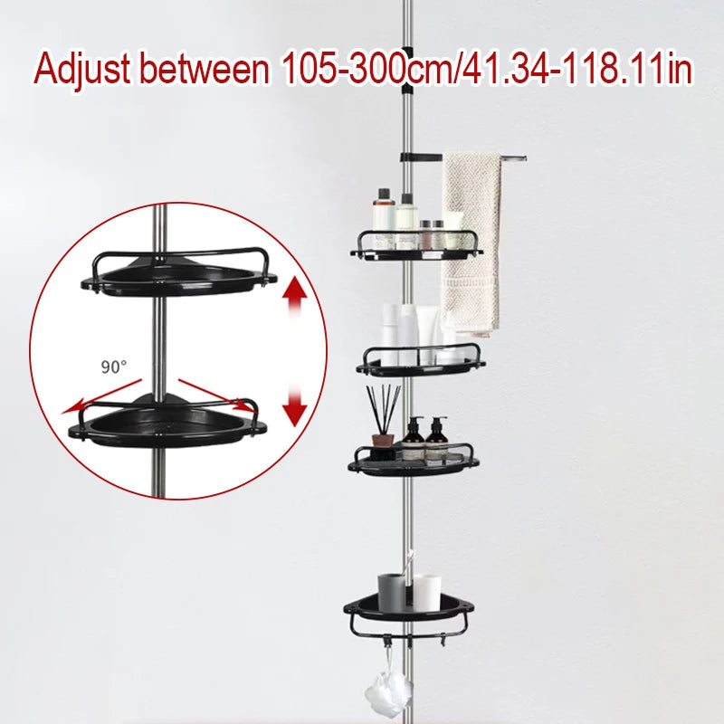 Adjustable 4-Tier Corner Shower Caddy | Tension Pole Bathroom Storage Rack