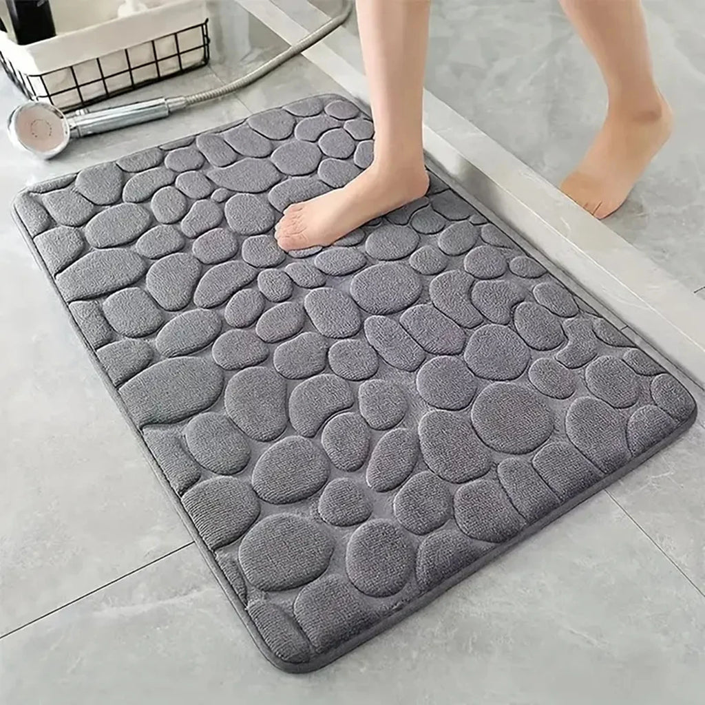 3D Cobblestone Quick-Dry Bathroom Floor Mat – Super Absorbent Non-Slip Washable Bath Rug