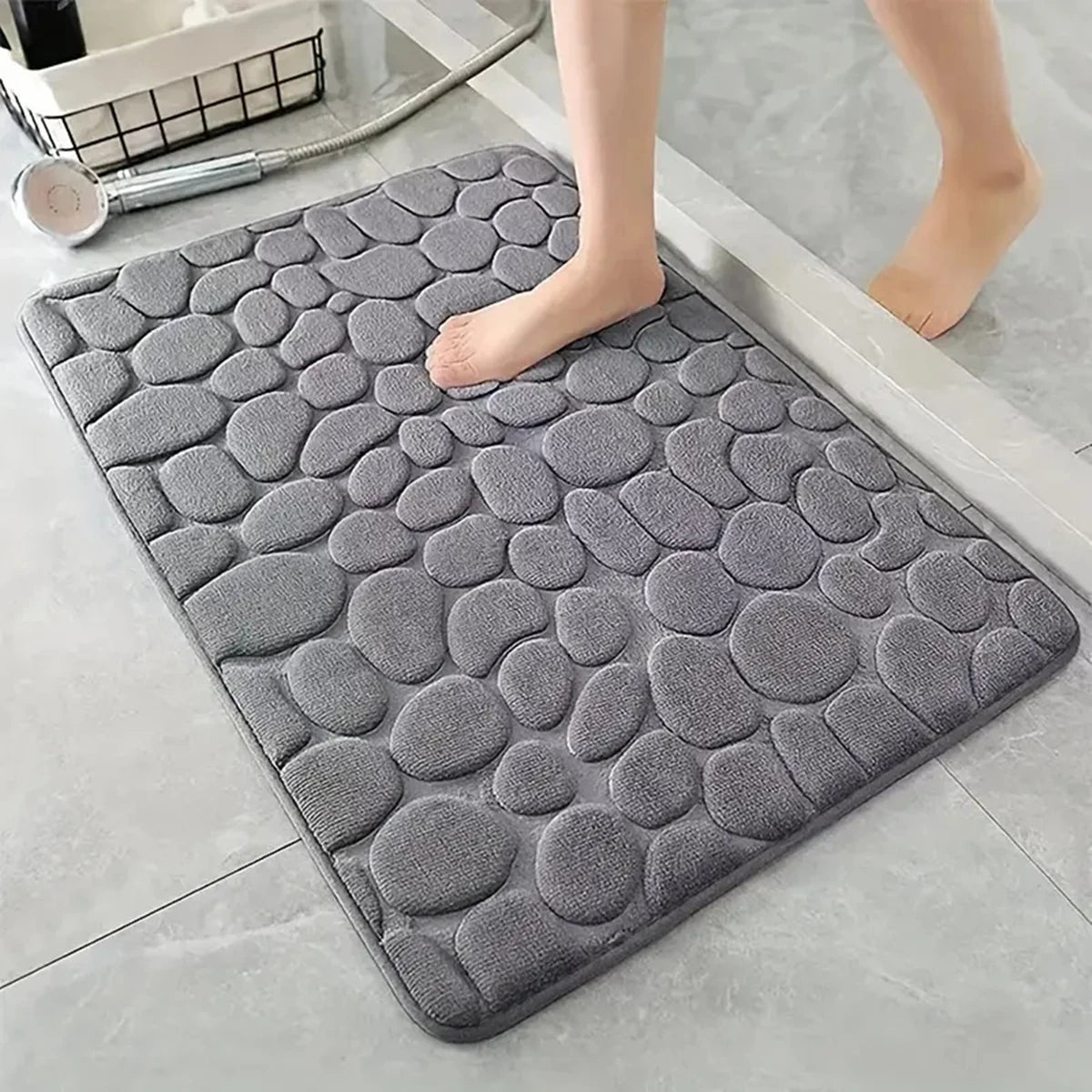 3D Cobblestone Quick-Dry Bathroom Floor Mat – Super Absorbent Non-Slip Washable Bath Rug