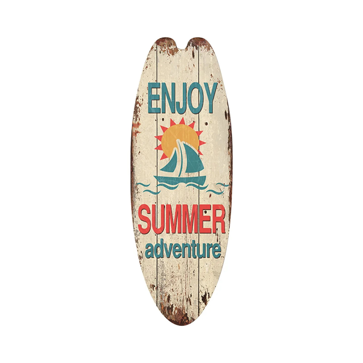 Vintage Wooden Surfboard Wall Decor | Beach Style Hanging Sign
