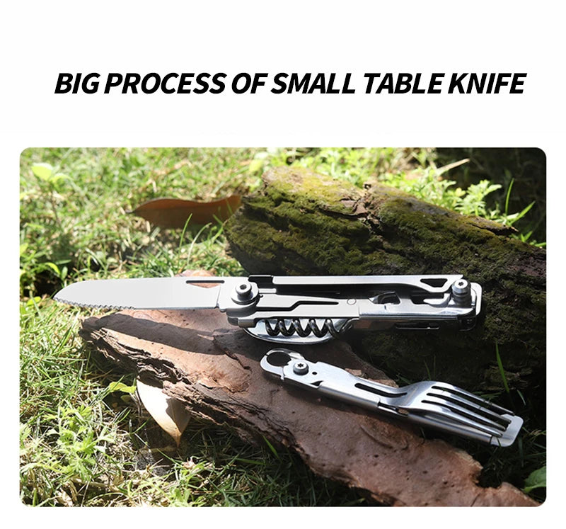 Stainless Steel Camping Multi Tool | Spoon, Fork, Knife & Bottle Opener