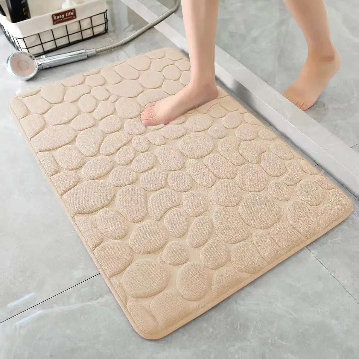 3D Cobblestone Quick-Dry Bathroom Floor Mat – Super Absorbent Non-Slip Washable Bath Rug