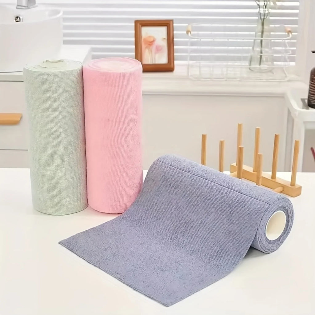 Reusable Microfibre Cleaning Cloth Roll – Tear-Away Kitchen Cleaning Wipes (20 or 50 Sheets)