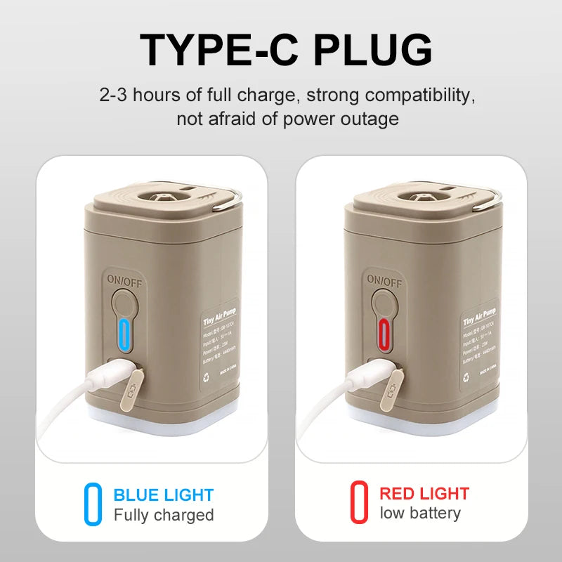 3-in-1 Mini Electric Air Pump with Camping Light – Portable Inflator & Deflator