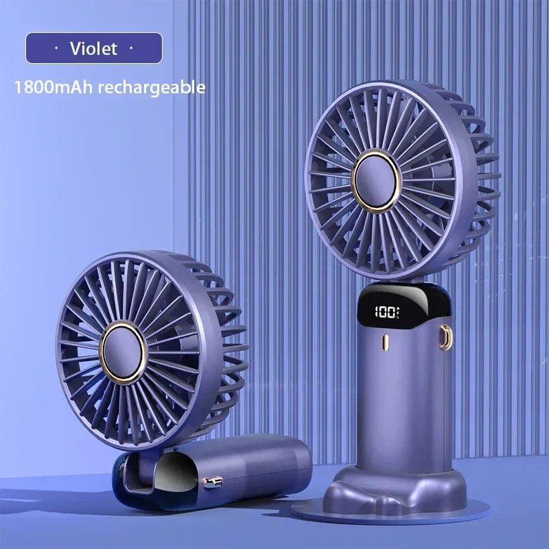 Portable Handheld Mini Fan with Neck Strap, Phone Stand & LED Display