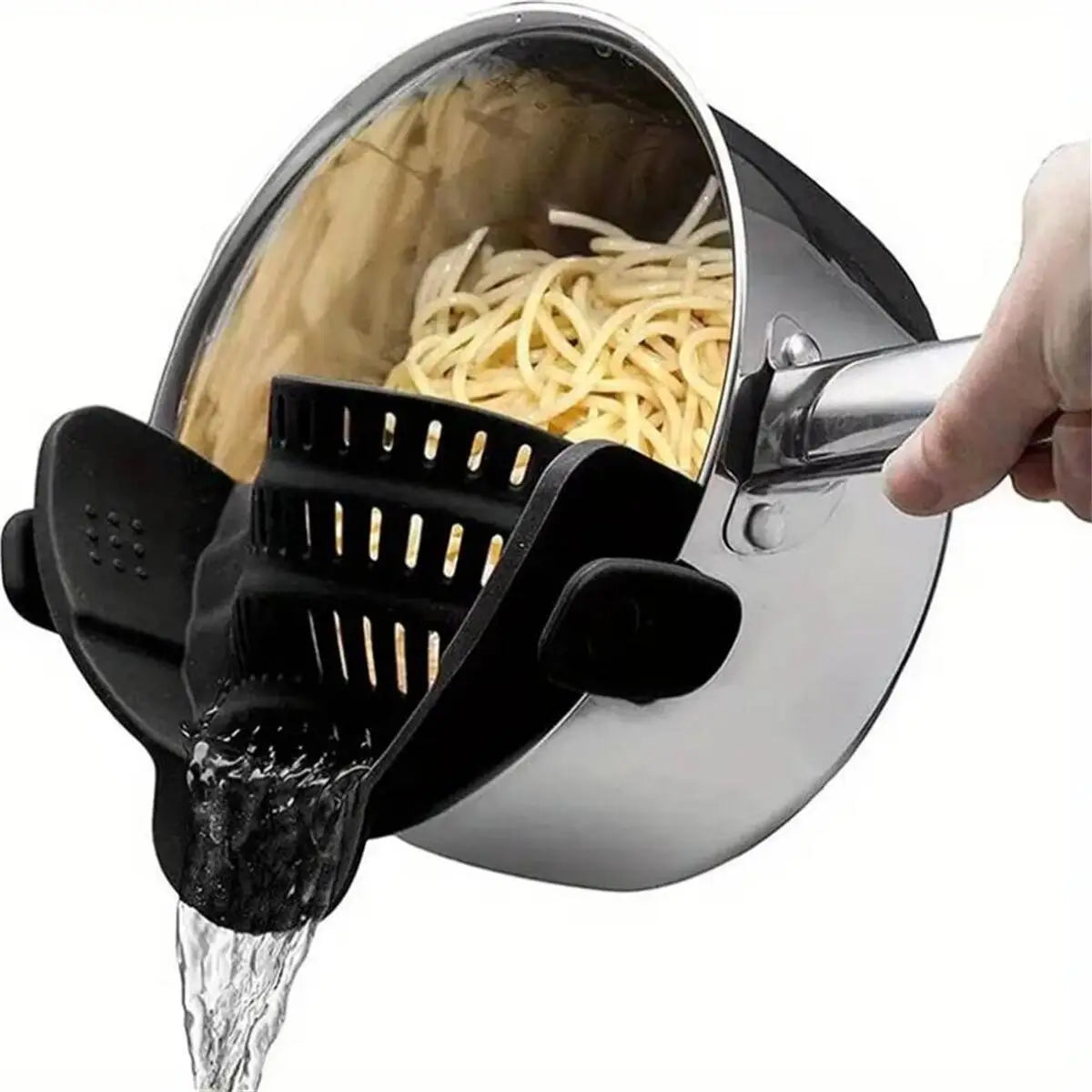 Universal Clip-On Silicone Pot Strainer - Hands-Free Pasta & Vegetable Drainer