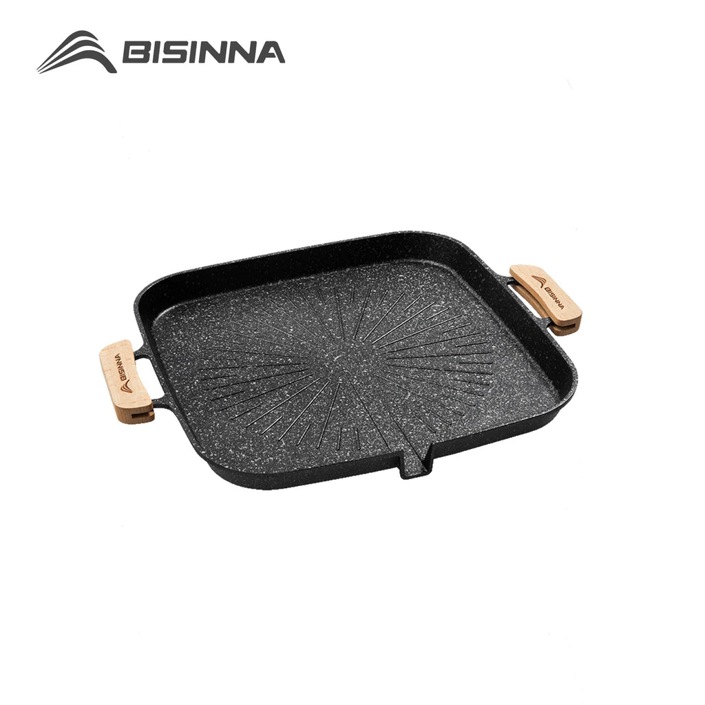 BISINNA Square Non-Stick BBQ Grill Pan – Stovetop & Outdoor Camping Grill Plate