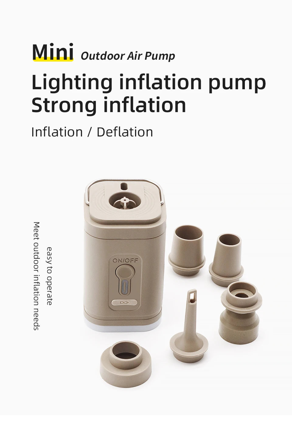3-in-1 Mini Electric Air Pump with Camping Light – Portable Inflator & Deflator