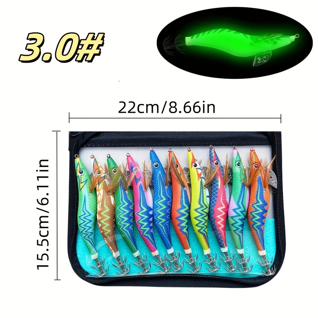 10 PCS Squid Fish10PCS Luminous Squid Fishing Lures – Saltwater Sea Fishing Bait Set