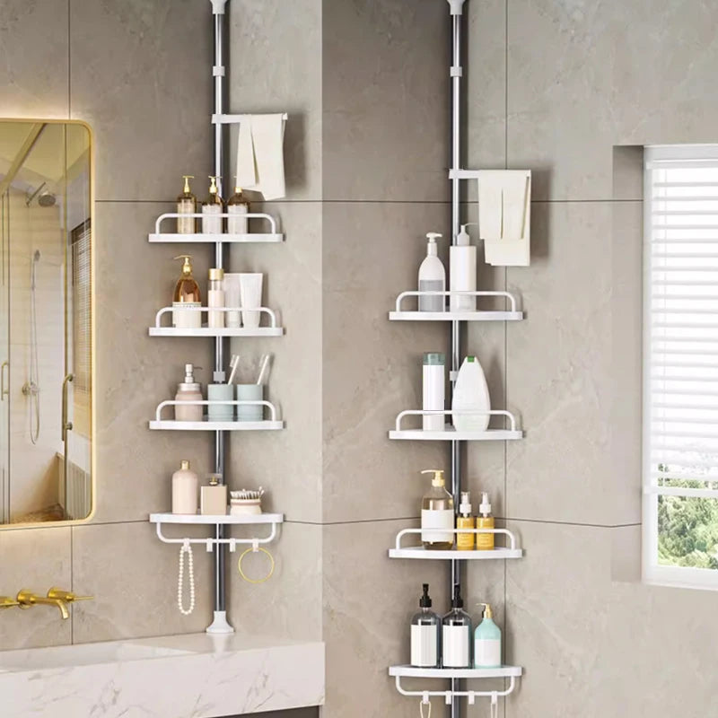 Adjustable 4-Tier Corner Shower Caddy | Tension Pole Bathroom Storage Rack