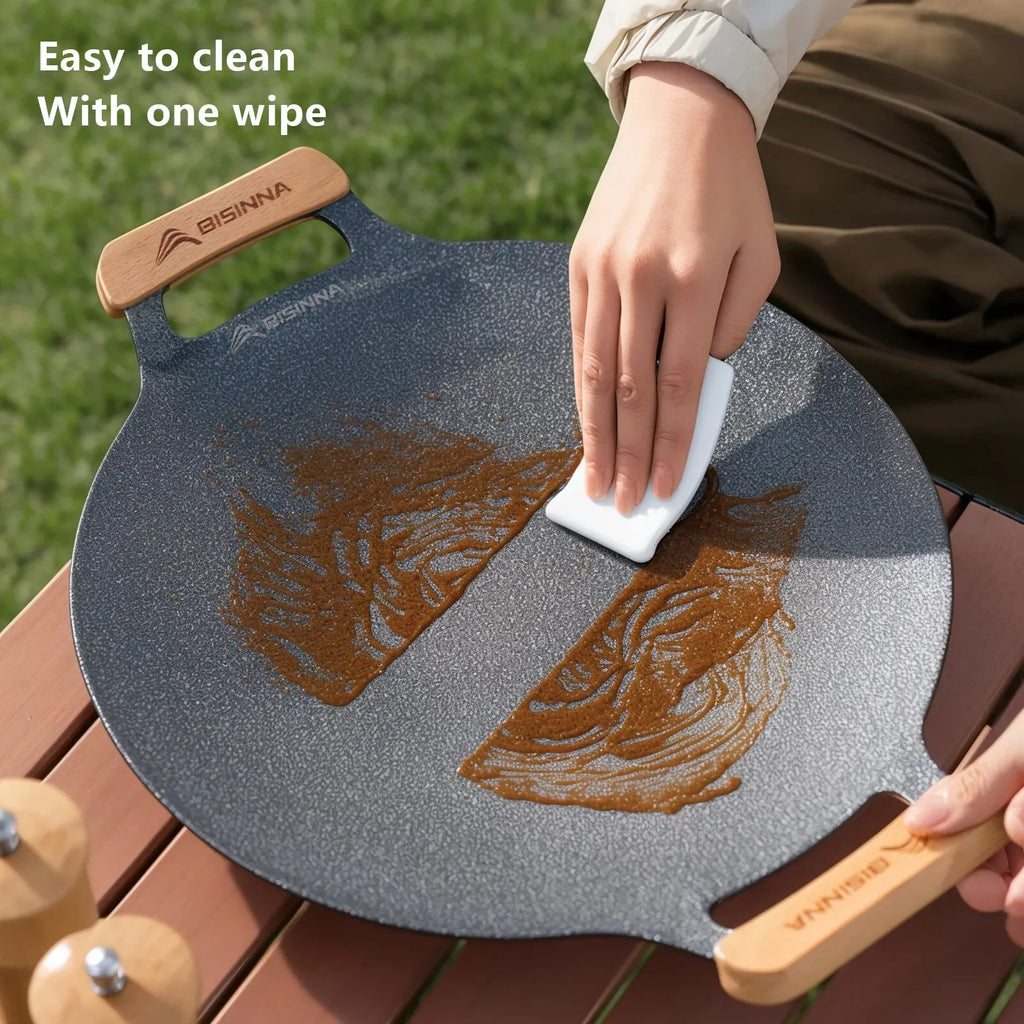 BISINNA 30cm Non-Stick BBQ Grill Pan – Portable Camping Grill Plate for Outdoor Cooking