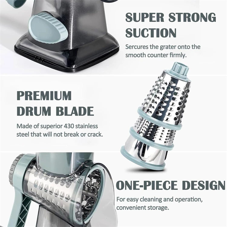 3 in 1 Rotary Cheese Grater Ve3-in-1 Rotary Cheese Grater & Vegetable Slicer