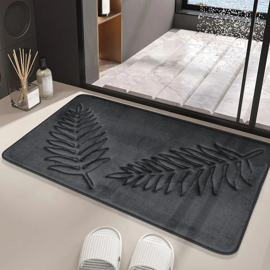 3-Piece Leaf Bathroom Mat Set – Non-Slip Super Absorbent Quick-Dry Bath Rugs & Toilet Mat