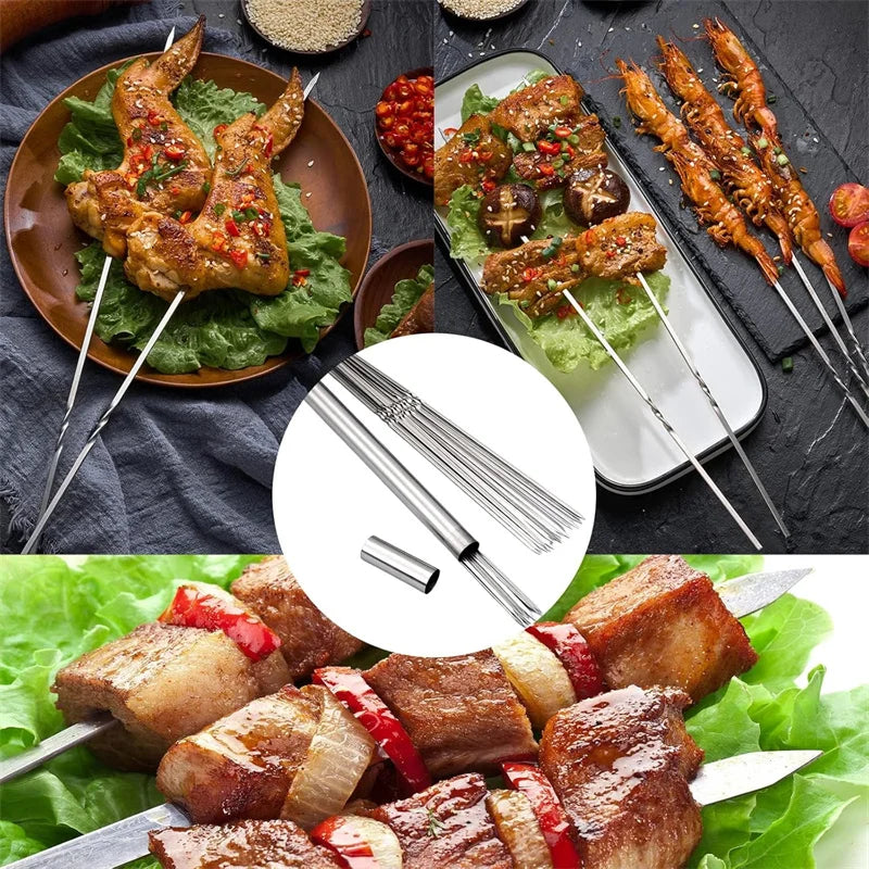 Stainless Steel BBQ Skewers – Reusable Kebab Sticks for Camping, BBQs & Outdoor Cooking
