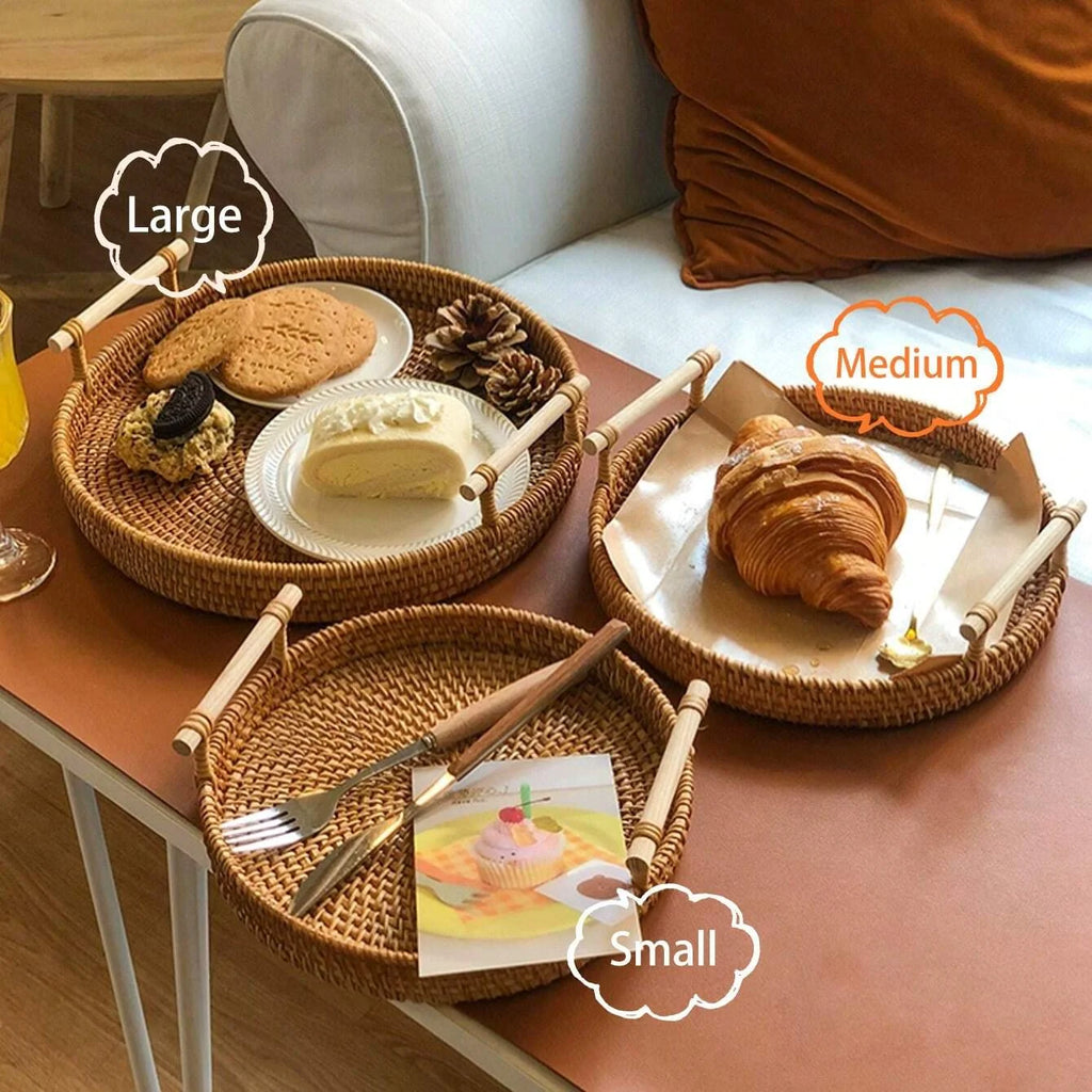 Handwoven Rattan Serving Tray | Decorative Woven Home Organiser