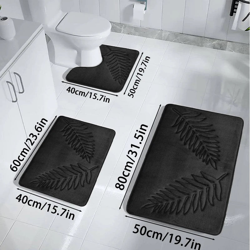 3-Piece Leaf Bathroom Mat Set – Non-Slip Super Absorbent Quick-Dry Bath Rugs & Toilet Mat