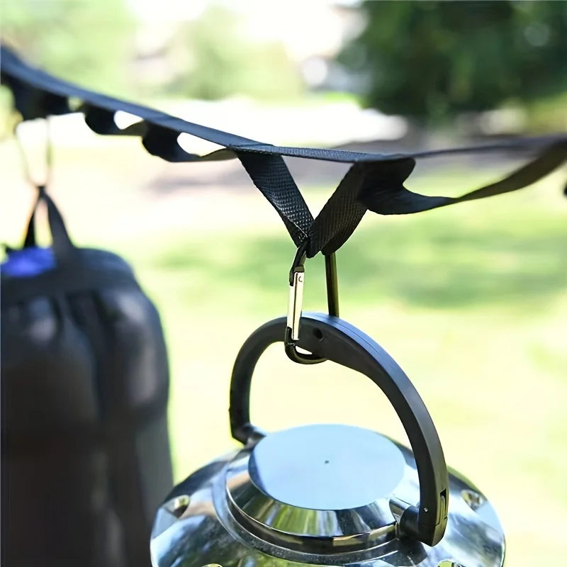 Camping Gear Hanging Strap with 19 Hooks – Outdoor Equipment Organizer Clothesline