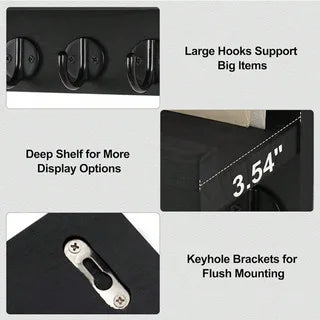 Rustic Wooden Key Holder & Wall Shelf – Entryway Mail Organiser with 5 Hooks