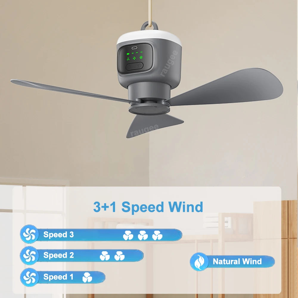 Portable Camping Ceiling Fan with LED Light & Remote
