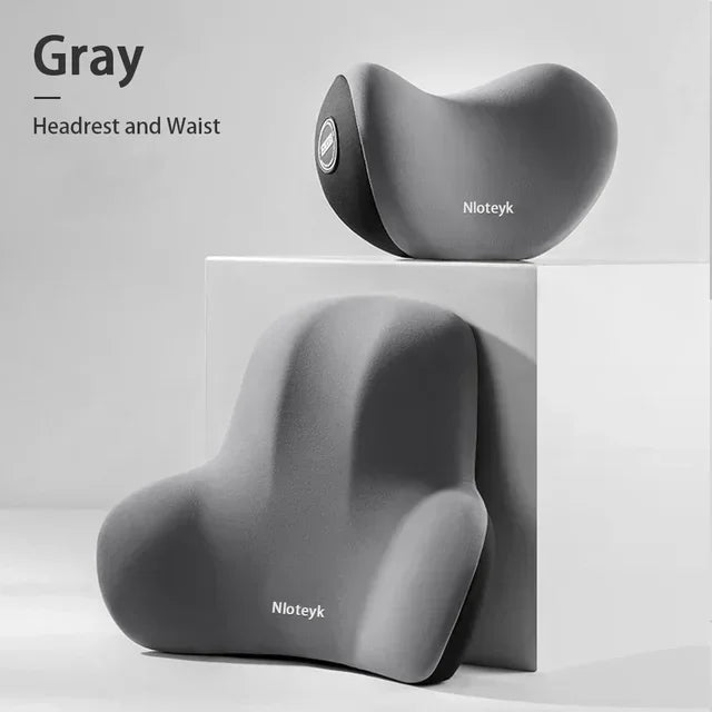 Memory Foam Car Headrest & Lumbar Support Cushion Set | Neck & Back Support Pillow