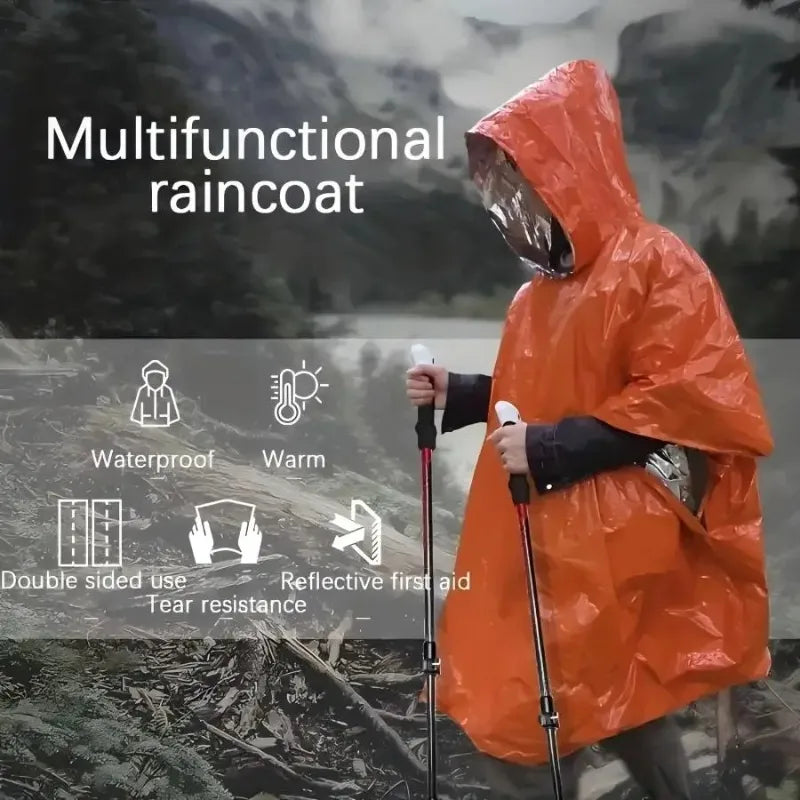 Emergency Thermal Raincoat Poncho – Insulated Rainproof Survival Blanket