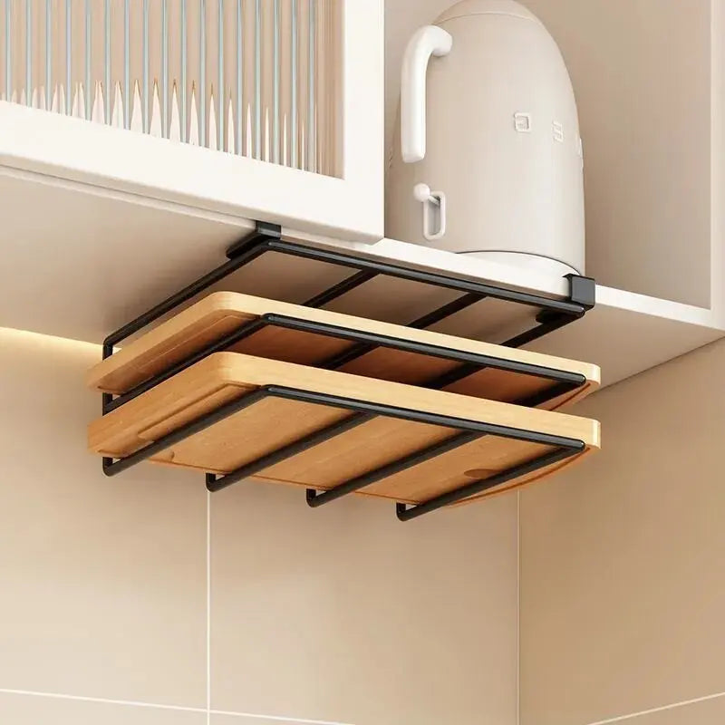 Space-Saving Under Cabinet Kitchen Organizer Rack with Hooks, Storage Shelf & Hanging Holders