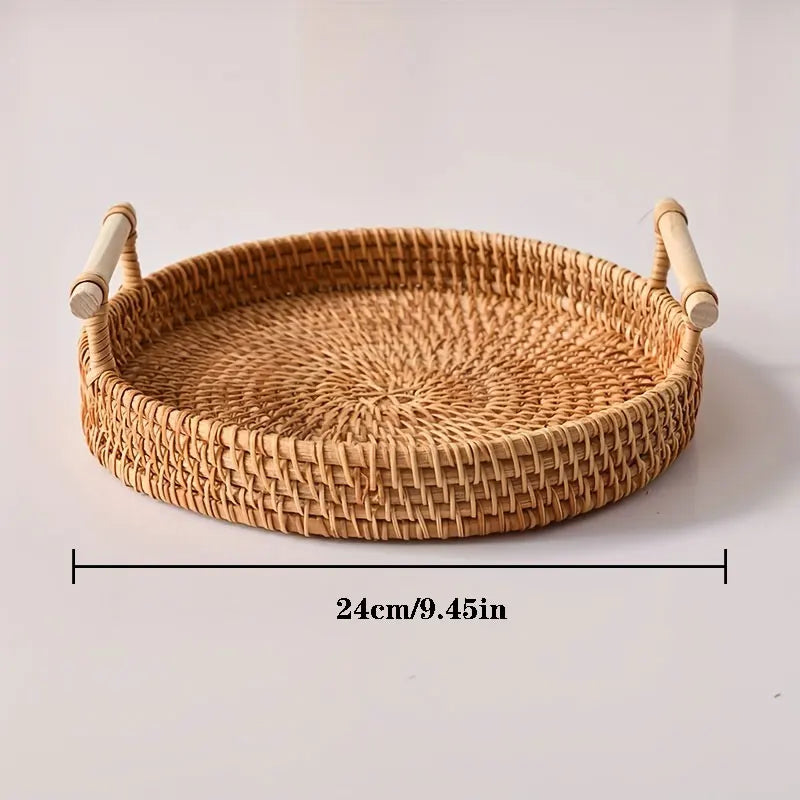 Handwoven Rattan Serving Tray | Decorative Woven Home Organiser